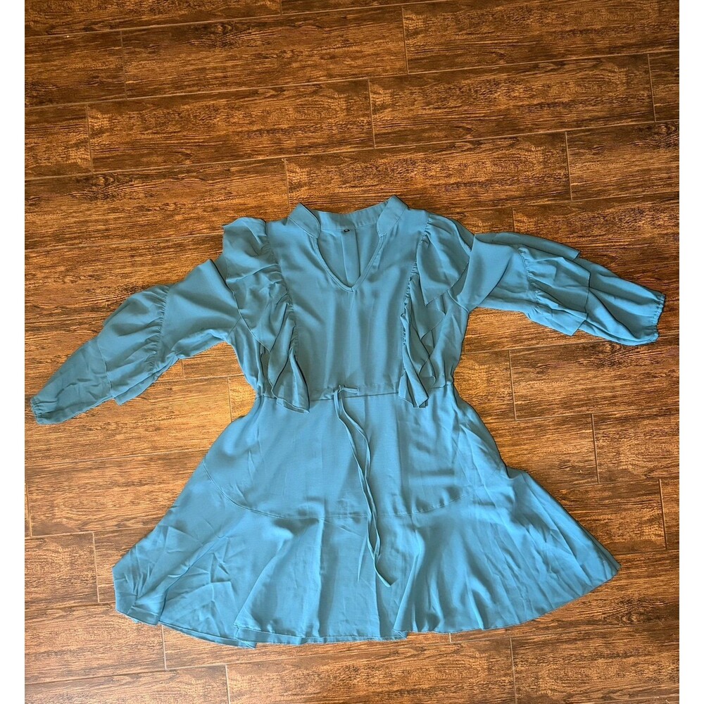 No Brand Slate Blue Long Sleeve Dress - 1X